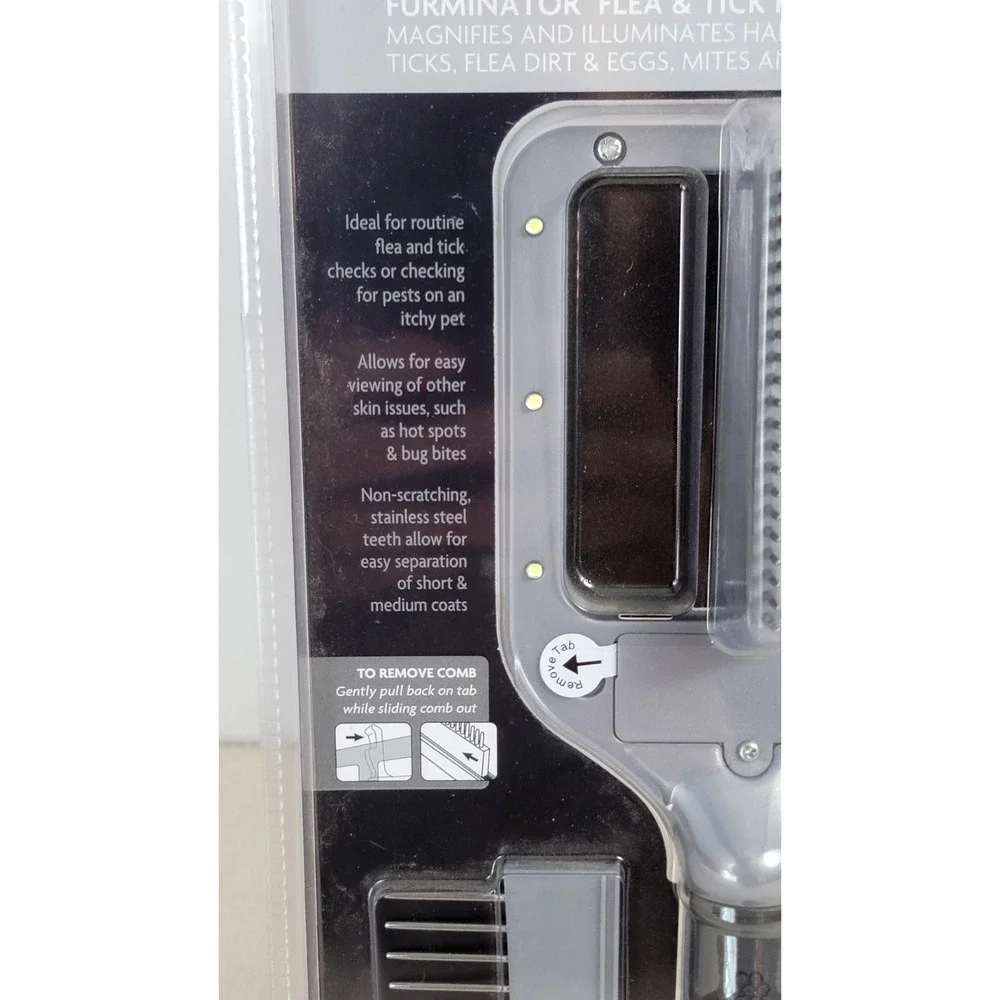 FURminator Flea & Tick Finder 3-in-1 Tool Dog Cat Grooming Comb NIP